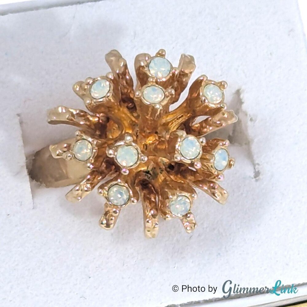Vintage 70s Sarah Coventry Galaxy Faux Opal Adjustable Gold Tone Ring